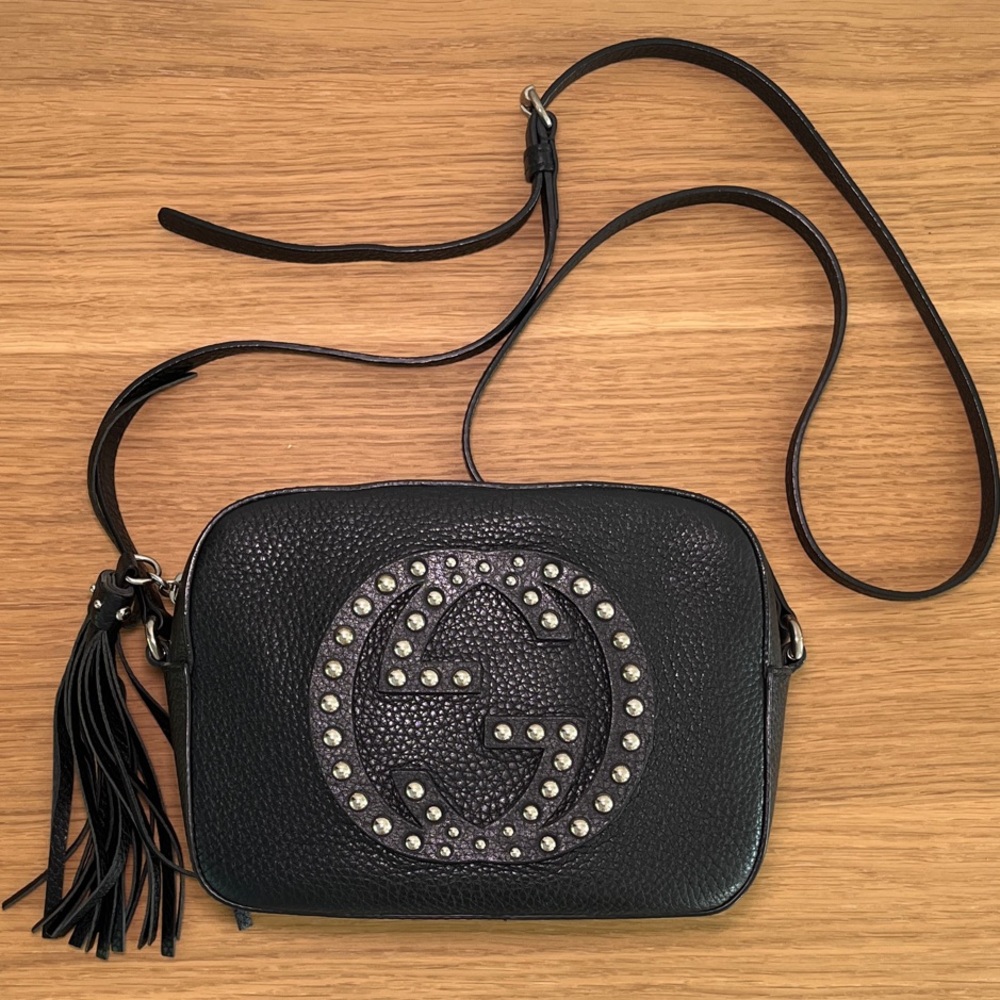GUCCI Pebbled Calfskin Soho Studded Disco Bag in Black - Picture 4 of 13
